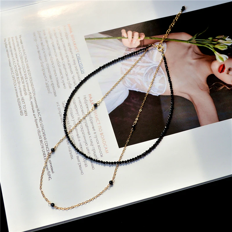 

Lii Ji Real Stone Black Spinel 14K Gold Filled Double Layer Choker Necklace 38+5cm Tarnish Resistant Jewelry for Women