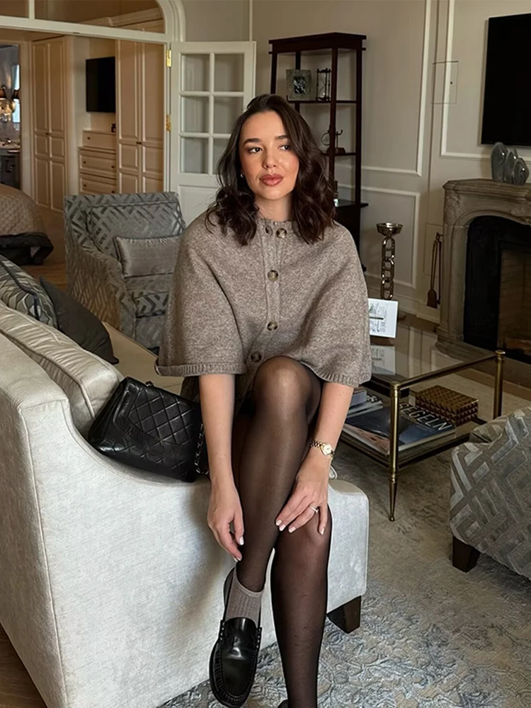 ニットケープカーディガン女性用ショール冬コート女性クロップドコートポンチョ秋ファッションアウターウェア女性のマント2025