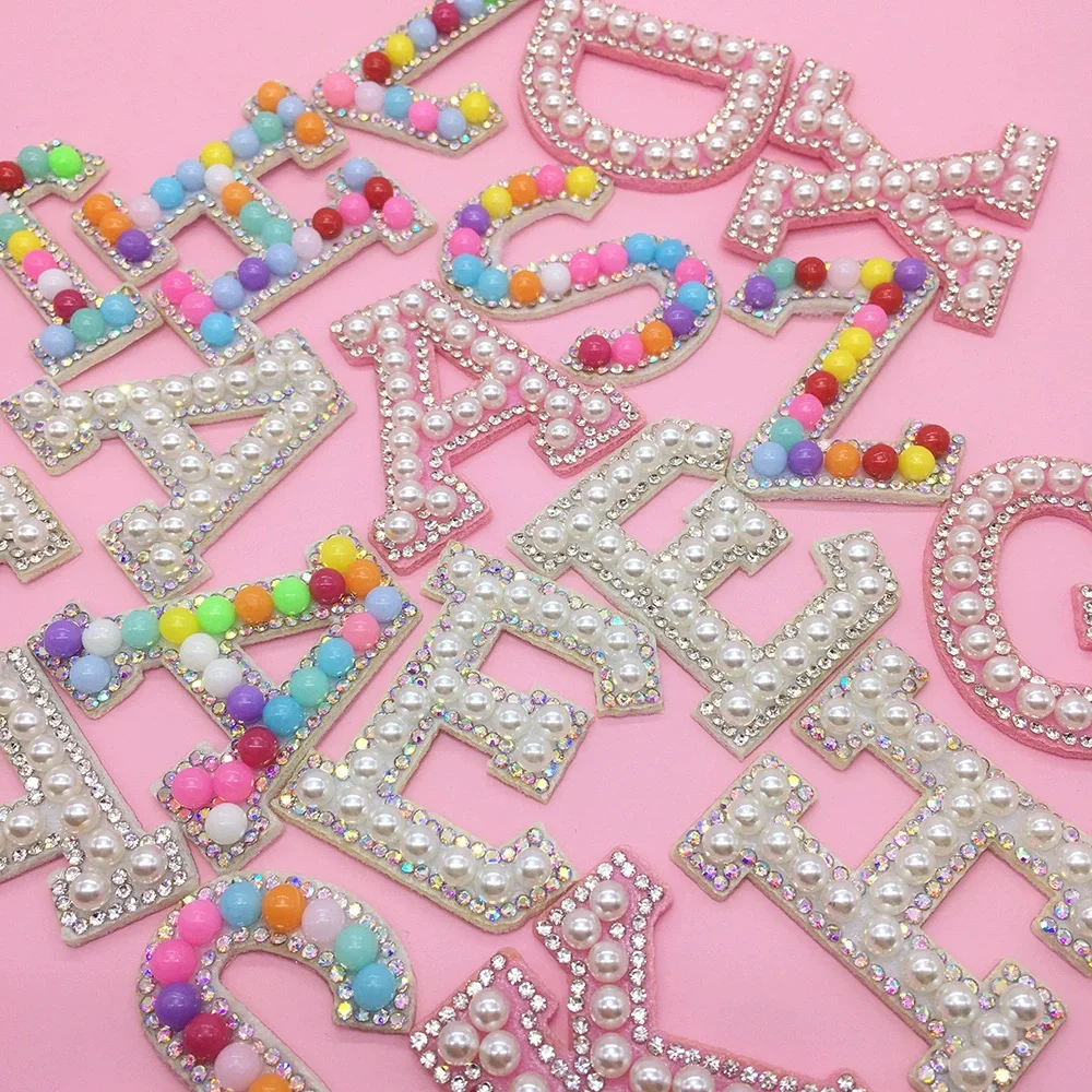 

A-Z Alphabet Letter Clothing Patch Pearl Cloth Stickers Sew On Patch Badge DIY Bag Hat Jeans Clothes Decor Accessories Crafts