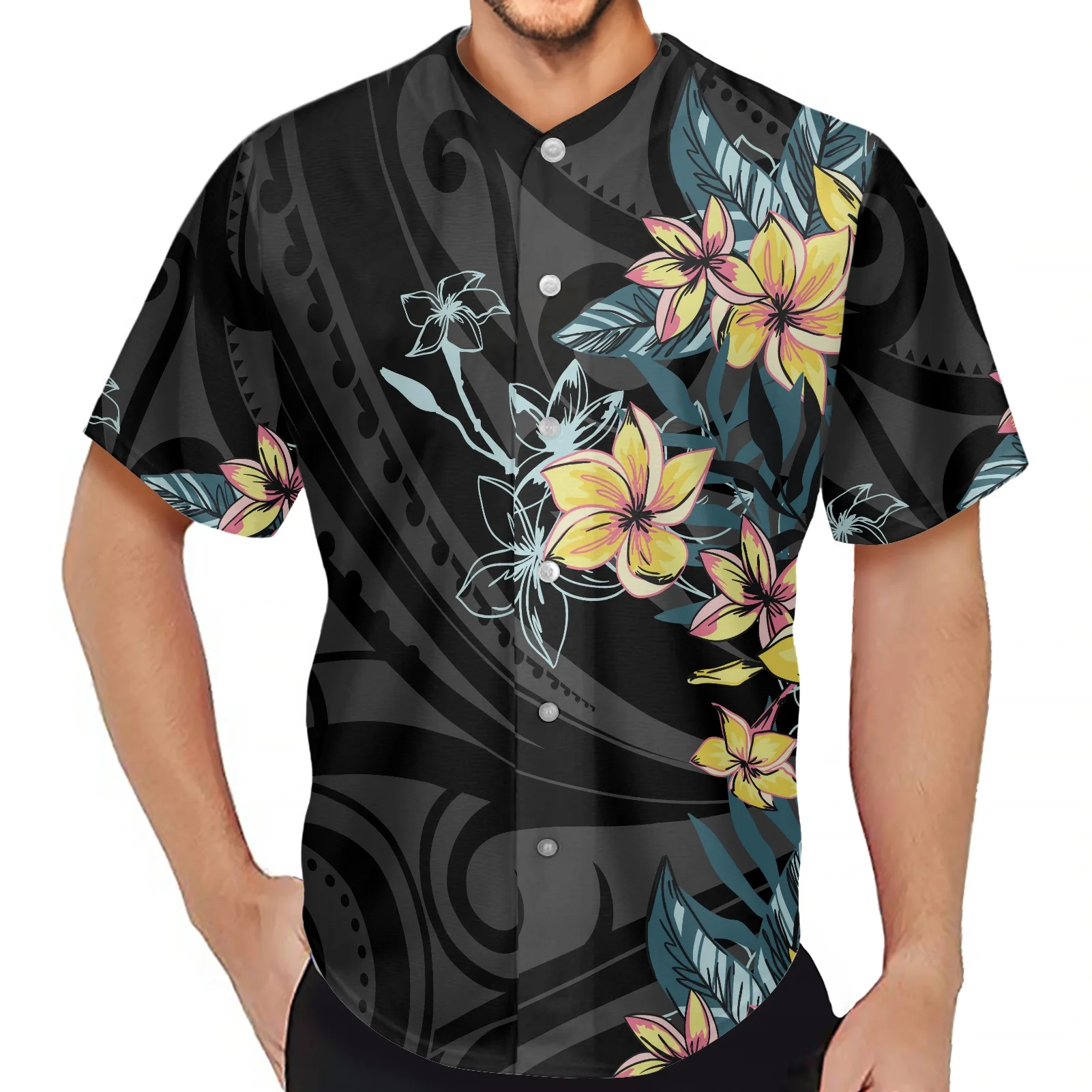 Polynesian Tribe Men Clothes Hibiscus Flower Print T Shirts Summer Style Mens Fashion Sports Baseball Jersey Short Sleeves Shirt