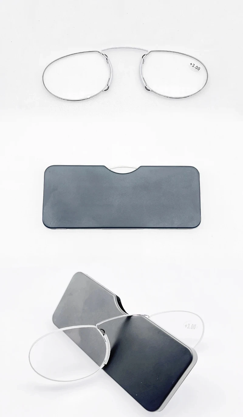 2024 Titan Mini Lesebrille Clip Nase Runde Optische Gläser Mit Box Brieftasche Tragbare Rezept Brillen Grad 1 bis 3 – Detail 2
