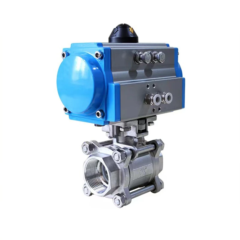 Pn16 Stainless Steel Rc Npt Bsp Industrial 1inch Pneumatic Actuator Bsp Female Threaded Three Pieces Ball Valve