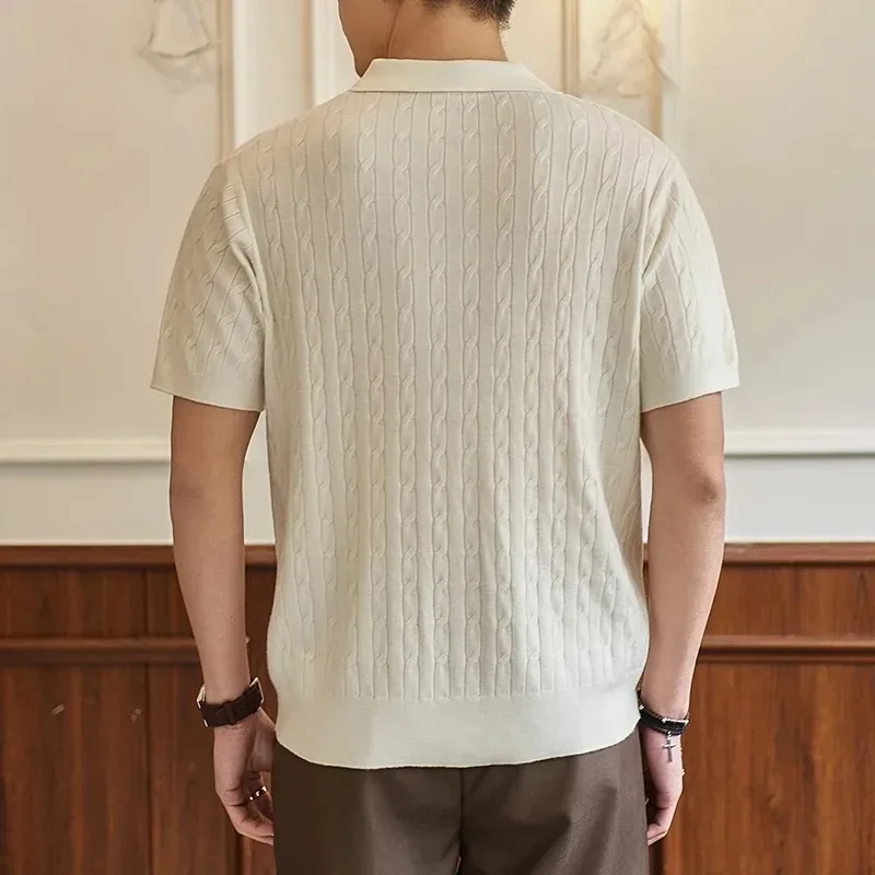 High end luxury brand knitted T-shirt men's lapel top summer trend designer pony embroidery golf casual short sleeve polo shirt