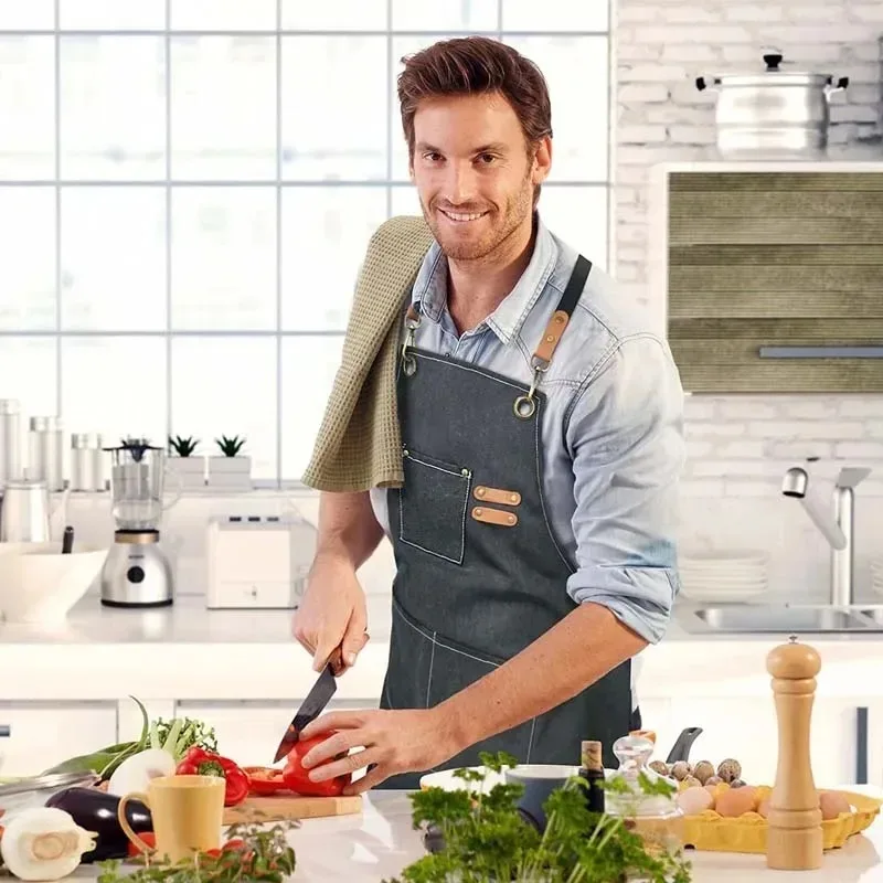 Canvas Apron for Men Women Adult Heavy Duty Waterproof Oil Proof with Multi Back for Kitchen Coffee Shop Gardening Cooking