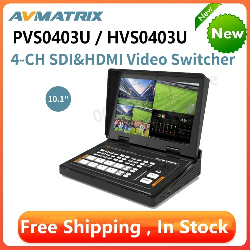 

AVMATRIX PVS0403U Video Switcher with 10.1" IPS FHD Display Portable SDI&HDMI 4-CH Switcher for OBS ZOOM Youtube Live Streaming