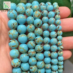 Lake Blue Shell Turquoises Round Loose Beads Natural Stone for DIY Jewelry Making Handmade Necklace Bracelet 15'' 4/6/8/10/12mm