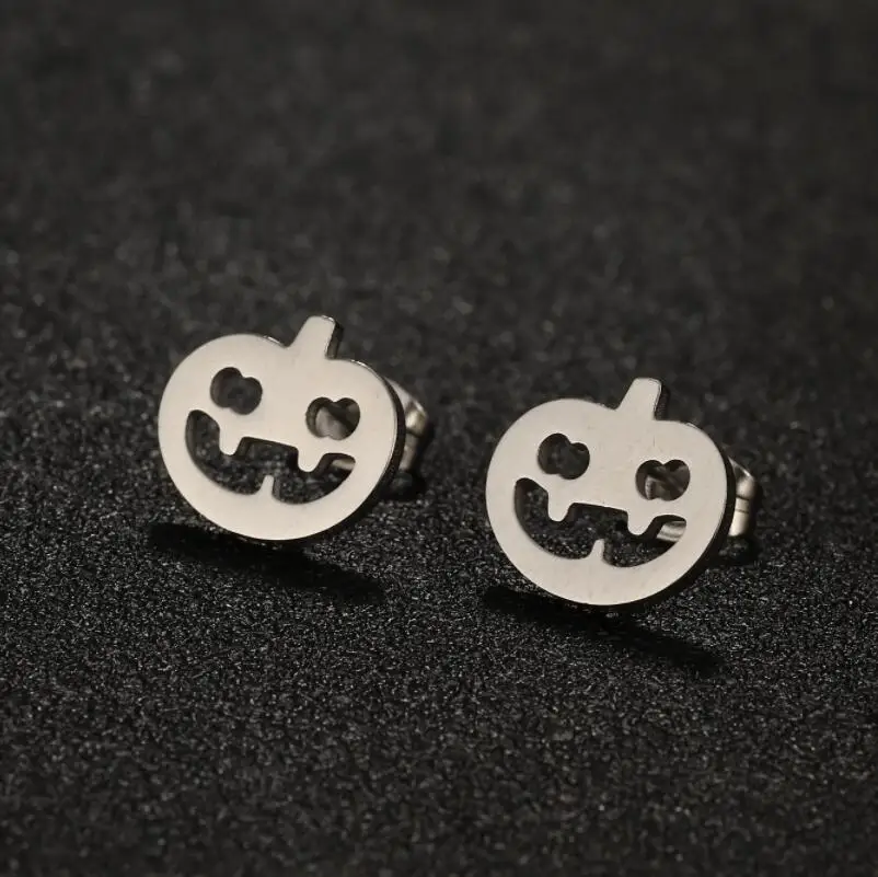 Gothic Halloween Pumpkin Stud Earrings For Women Tragus Piercing Stainless Steel Festival Scary Decoration Aretes De Mujer