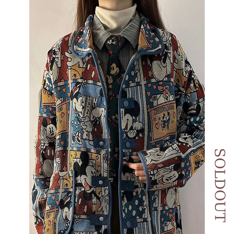 Amerykańska kurtka retro z haftem Miey, damska, luźna, jesienna, designerska, modna odzież uliczna, włókno poliestrowe