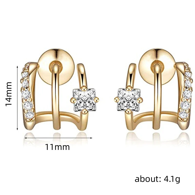 Huitan Newest Claw Design Stud Earrings Women Paved Princess Square Cubic Zirconia Fashion Versatile Female Ear Piercing Jewelry