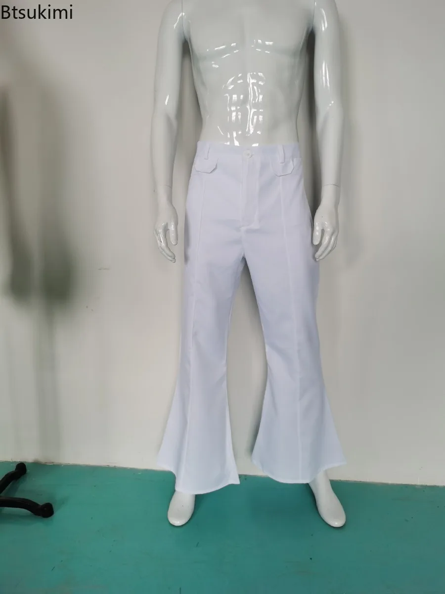 70s Vintage Sequins Pants Men's Fashion Slim Casual Flared Pants Stage Festive Cosplay Costumes Street Disco Perform Pantalones