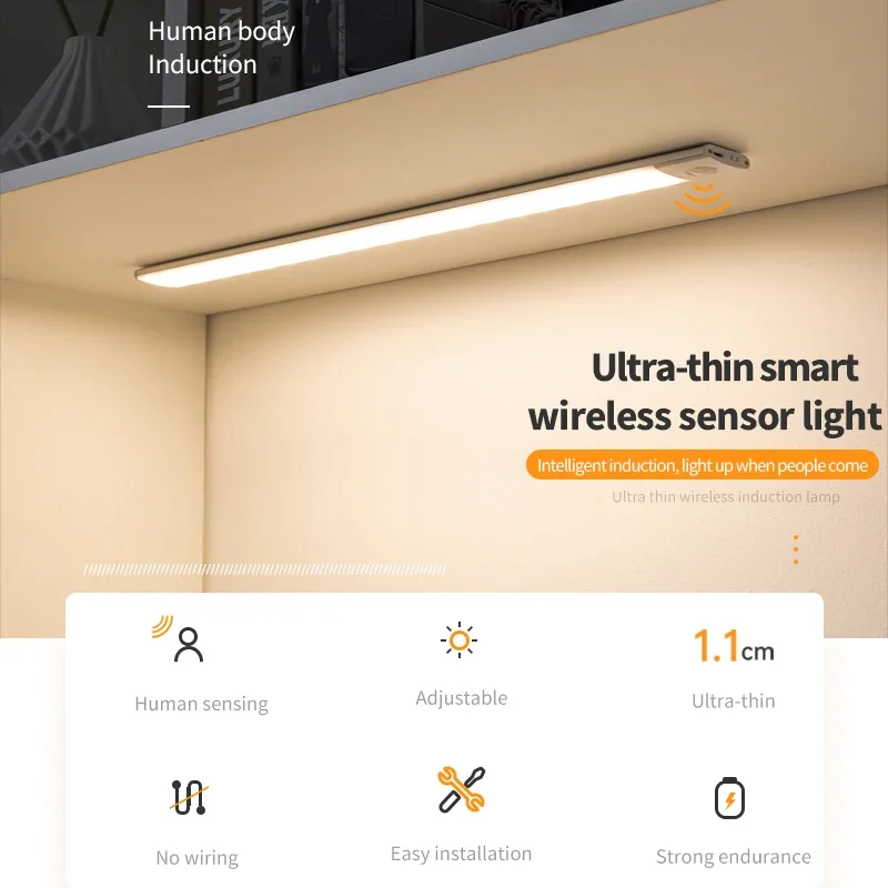 3 in 1 onder kastverlichting LED bewegingssensor licht voor kast slaapkamer kledingkast kast binnen nachtlampje 10/20/30/40/60cm