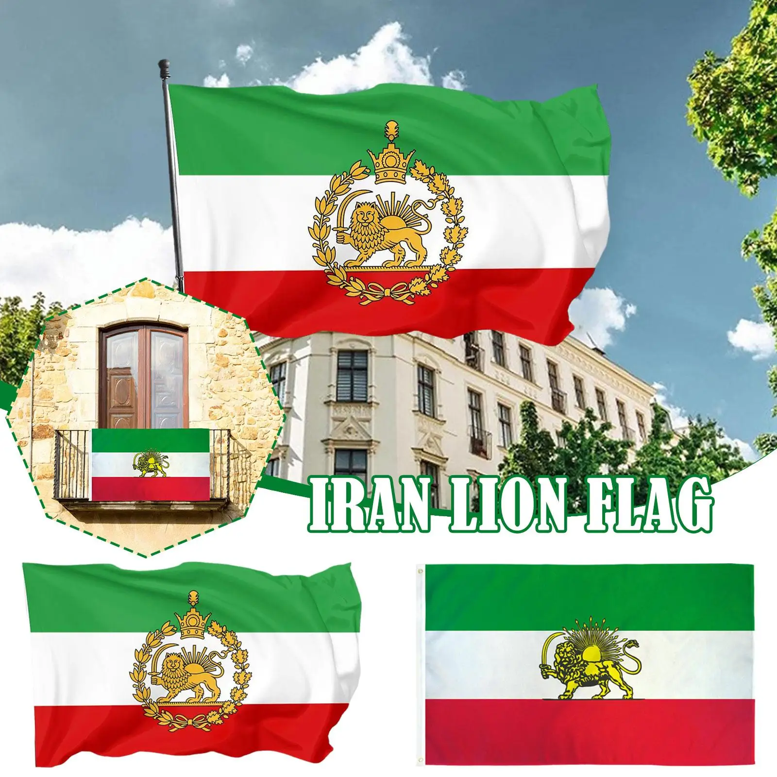 Bandera Histórica de Irán con León y Sol, Bandera de Orgullo Nacional para la Fiesta Patriótica de Irán, Bandera Real Nacional de 90x150cm