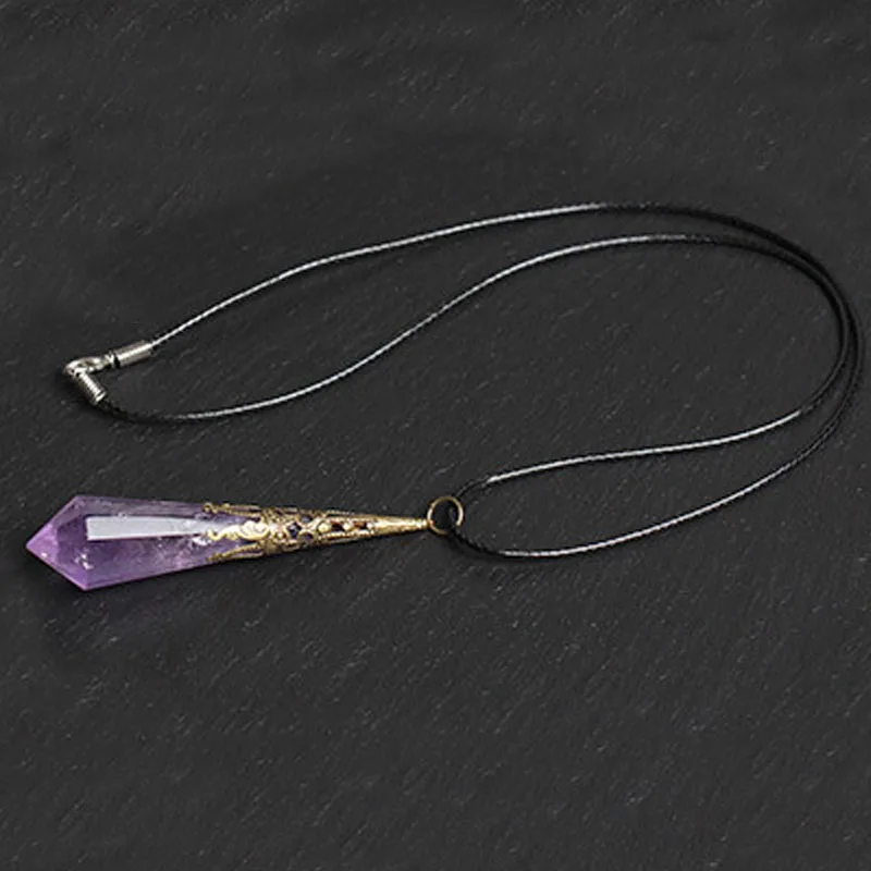 Mystic Amethyst Pendulum Reiki Charged Hand-Cut Genuine Natural Purple Quartz Crystal Divination Pendant for Dowsing Divination