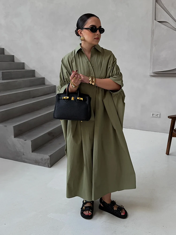 Vestidos largos holgados y elegantes para mujer, vestido con cuello vuelto, bata de manga media para mujer, vestido de verano para mujer, trajes de vacaciones 2025