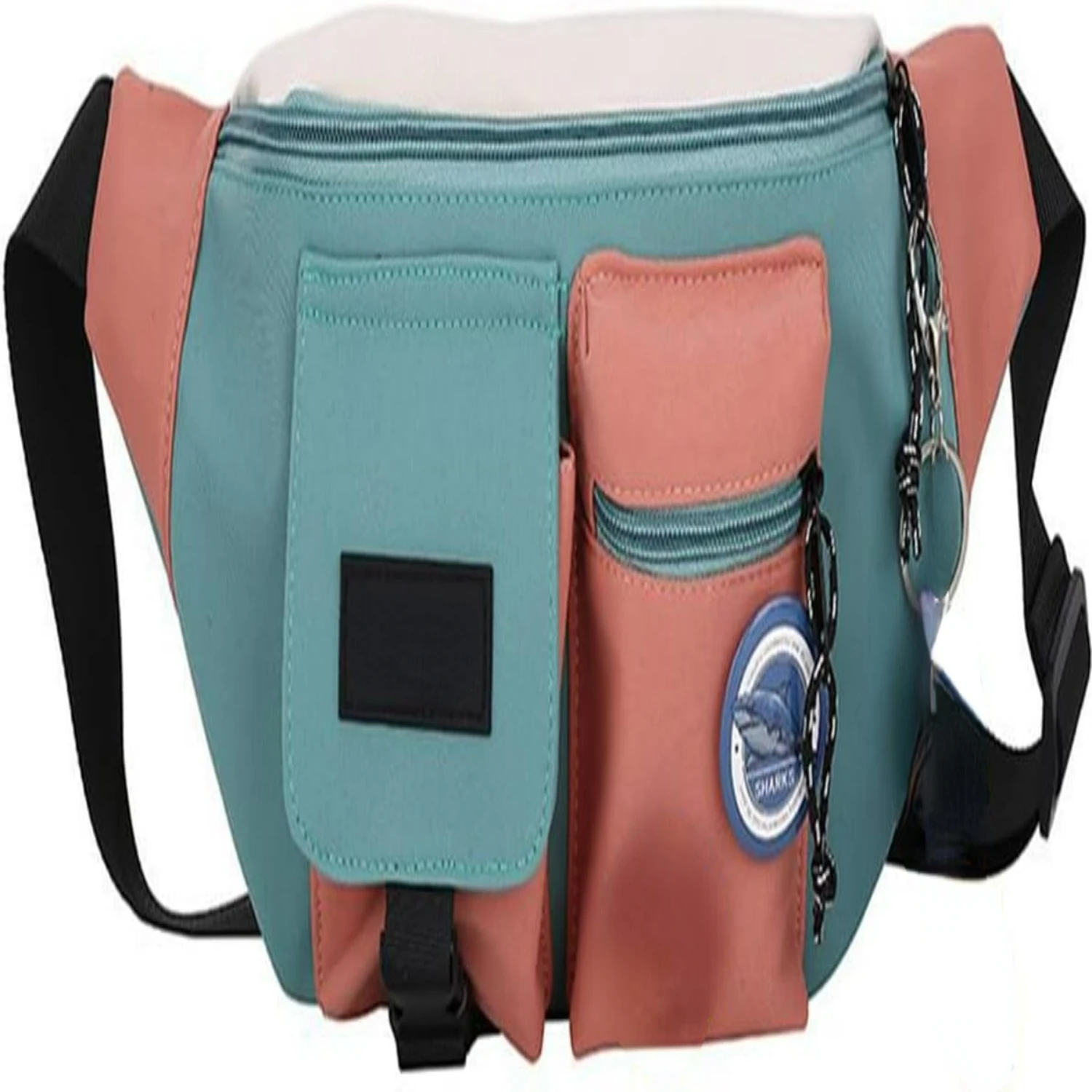 Fashionable Green Patchwork Color Fanny Pack with Pendant and Badge - GLOOMALL Unique Crossbody Waist Bag