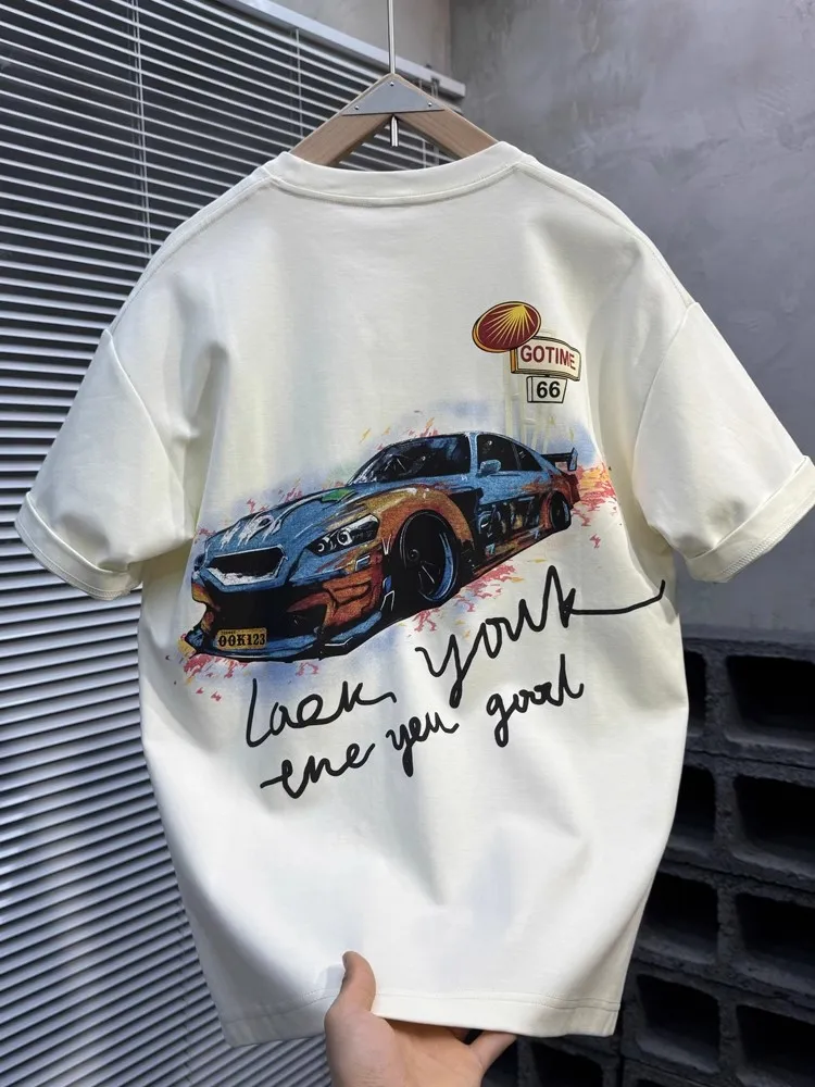 Youth Males Summer Vintage Motorcycle Biker Printed T-Shirt Loose Pull On Youthful Male Tees Tops Short Sleeve O-Neck T-Shirts