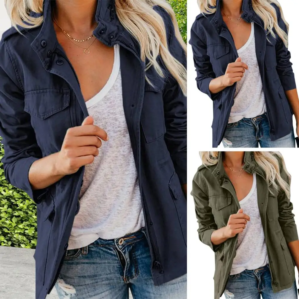 

Women Long-sleeve Jacket Stylish Women's Boyfriend Coat with Multiple Pockets Long Sleeve Lapel Outerwear for Versatile Style