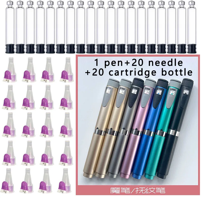 Beauty pen combination: 20pcs disposable 3ml empty ink cartridges, 20pcs tattoo needles, and 1pcs injection pens
