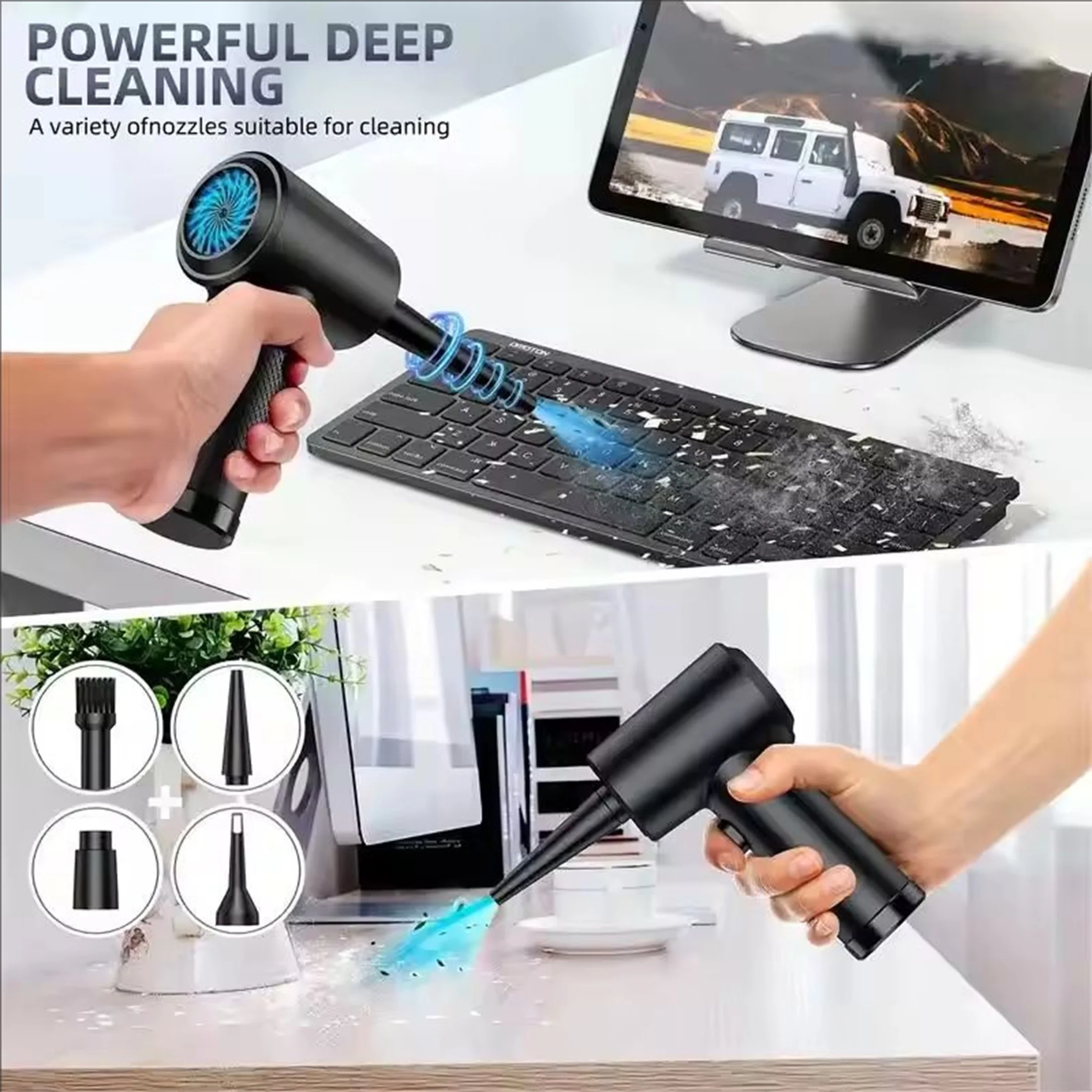 1pcWireless Air Duster Adjustable 3 Speed with Fast Charging and LED Light for Cleaning Keyboards, Car Interiors, Air Condition
