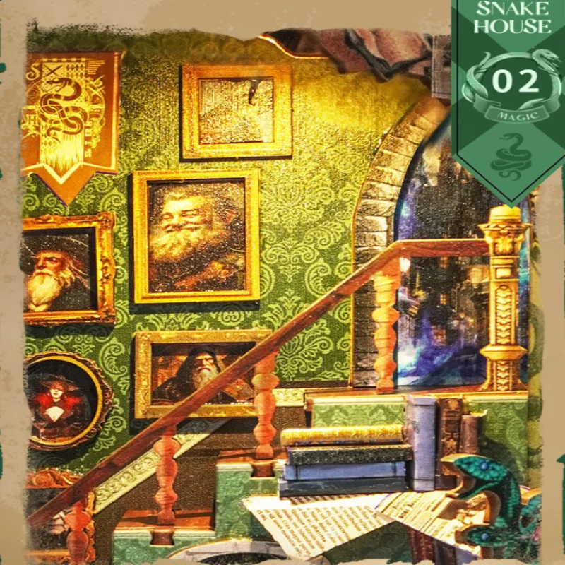 뱀의 집 북 누크 DIY, 센서 작동 3D 나무 모델, 마법 학교 테마 성인용 공예품