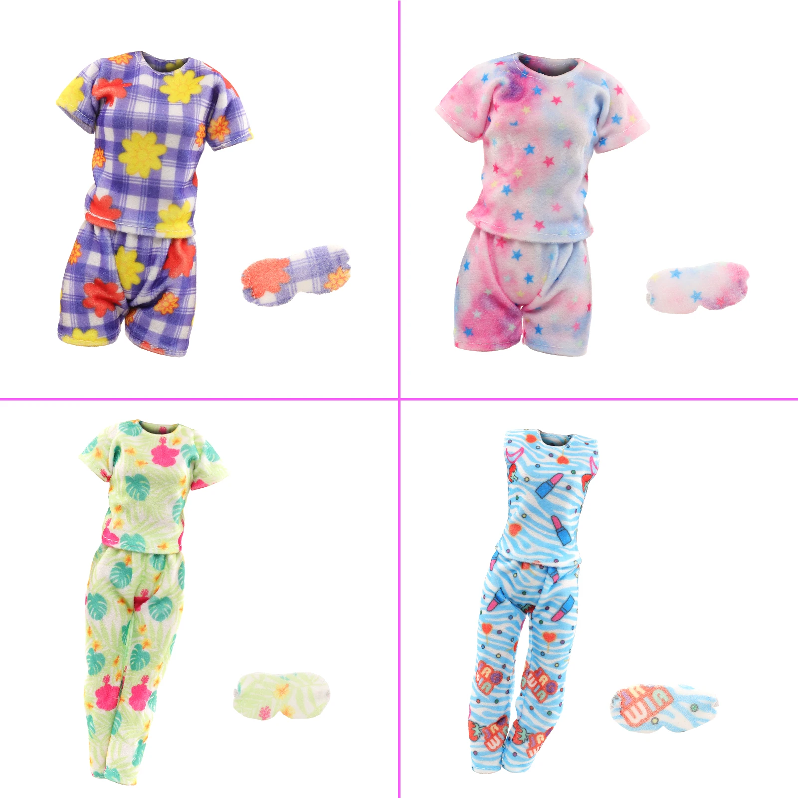 4 Sets Doll Pajamas Party Clothes Sleepwear Casual Bedtime Suit with Eye Masks for Barbie 11.5 inch Girls Doll