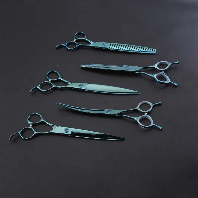 Fenice Dog Grooming Scissors 7/7.5 Blueish Green Pet Grooming Straight&Curved &Thinner&Chunker Shears for Dogs/Cats