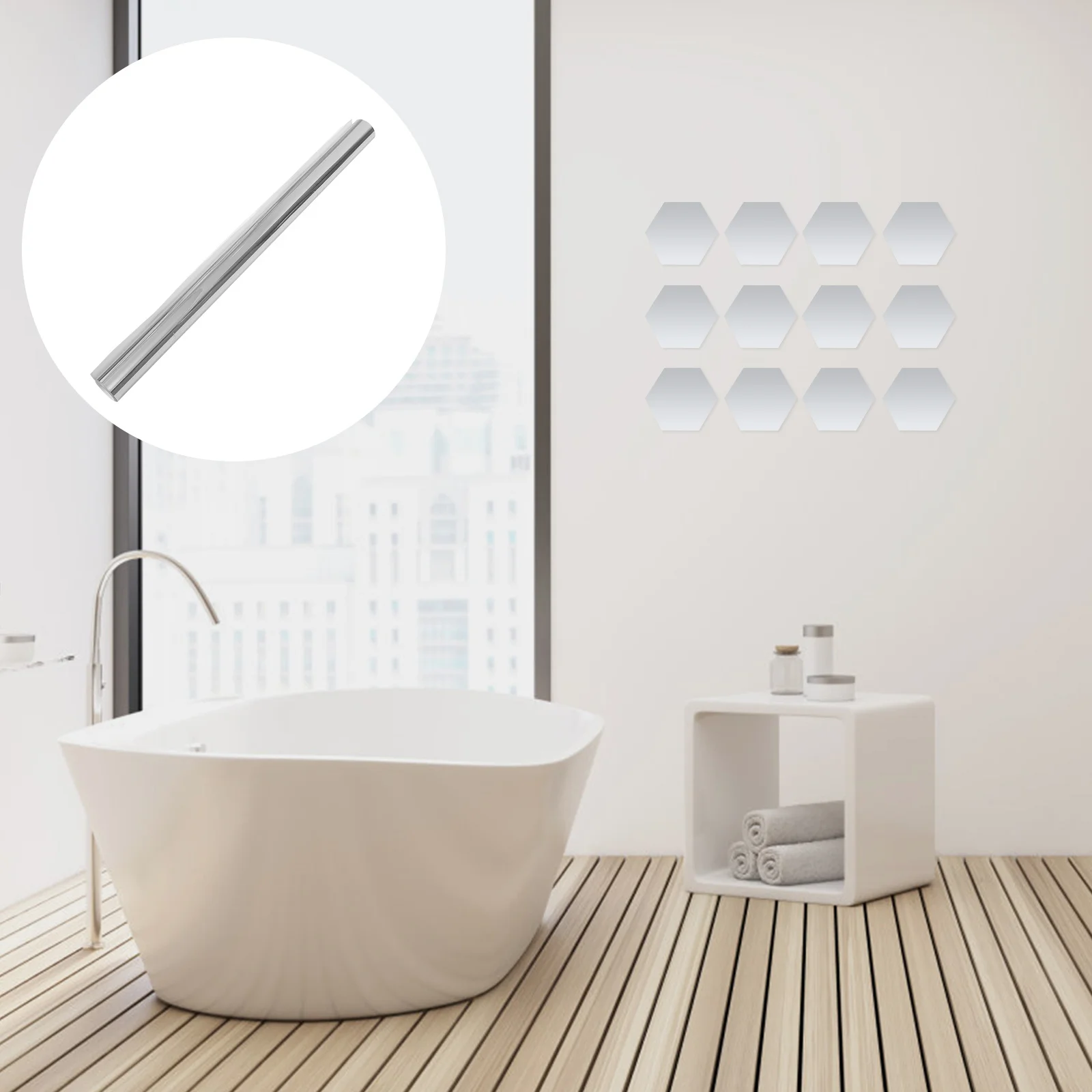 

Mirror Waterproof Wall Stickers Home Pasters Acrylic DIY Ceramic Tile Decals Silver