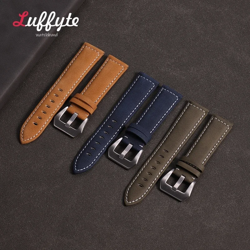 Ремешок Матовый для наручных часов, винтажный Универсальный кожаный браслет для мужчин и женщин, 18 мм 20 мм 22 мм 24 мм, аксессуары для часов