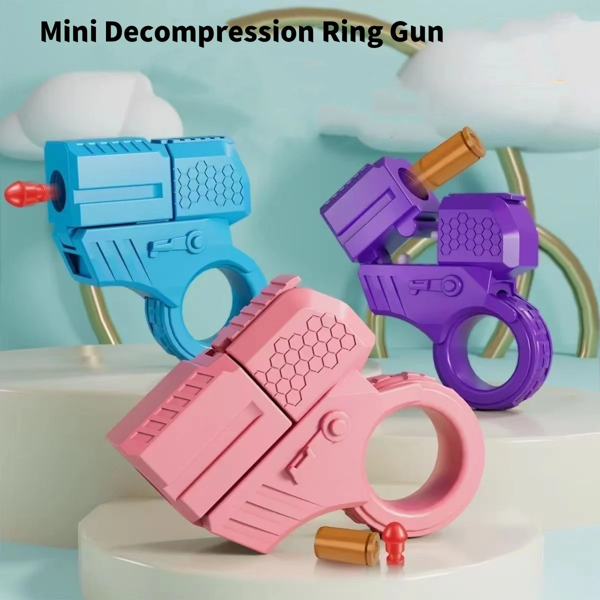 Mini Finger Ring Pistol Gun Shell Ejected Can Launch Soft Bullet Decompression Fidget Spinner Rotate Anxiety Stress Relief Toy