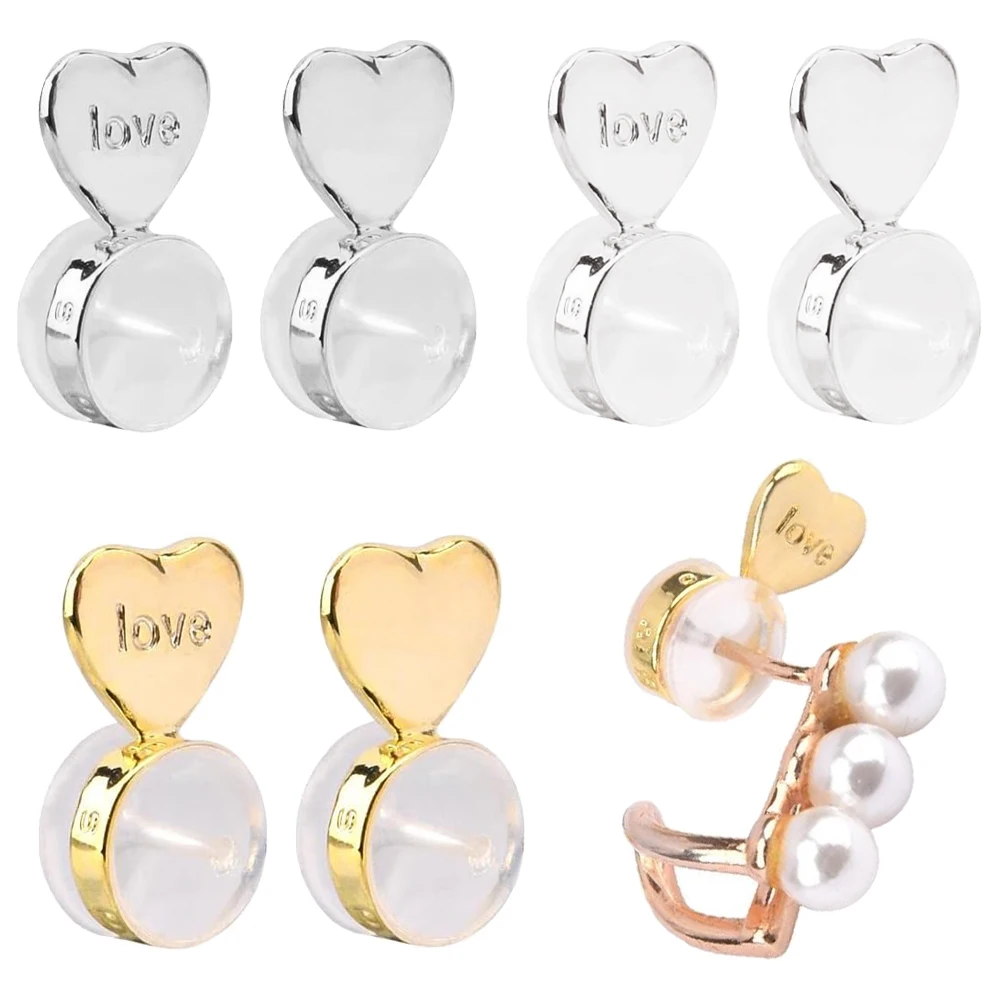 10Pcs Heart Love Silicone Earring Lifters Back Adjustable Replacement for Stud Droopy Heavy Ear Jewelry Hypoallergenic Accessory