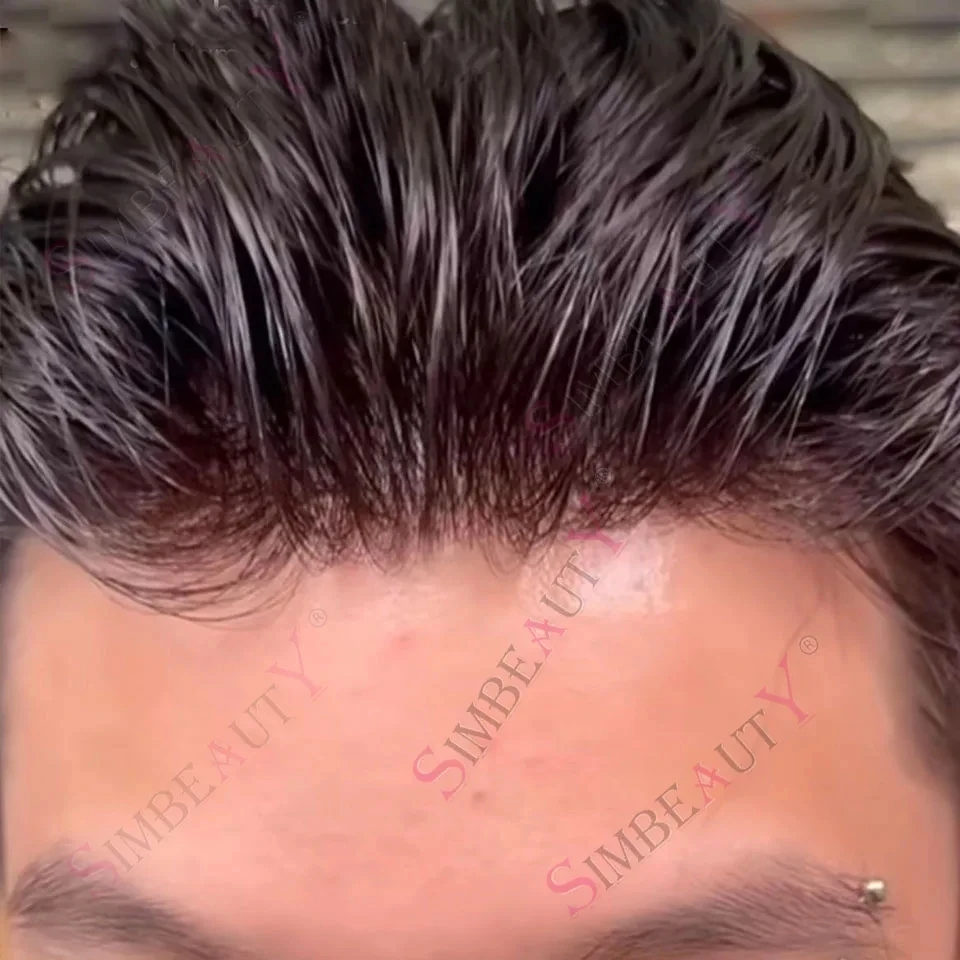 

Натуральная линия роста волос, темно-коричневый цвет # Мужской парик-накладка из 100% натуральных волос HD Poly Skin, с фестончатым краем, оттенки 1B20, 1B40, 1B65, серый, черный # Мужской протез 1b