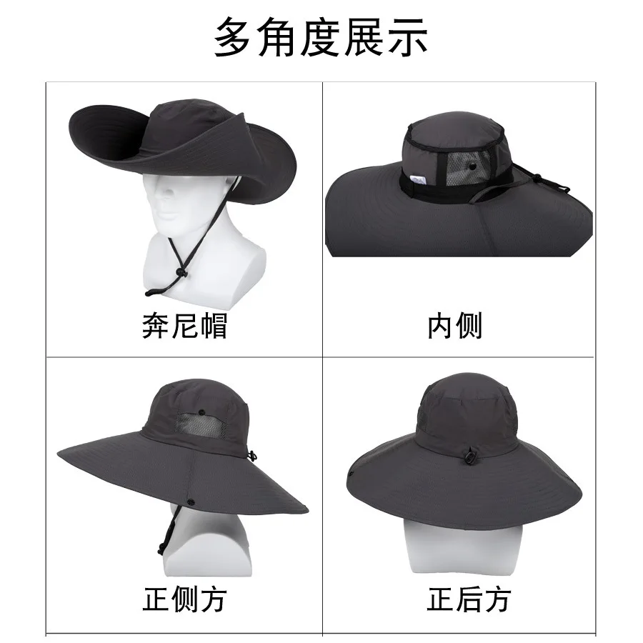 Sombrero de pescador con protección solar para hombre, gorro transpirable de ala grande de 15cm para acampar, montar al aire libre, montañismo y