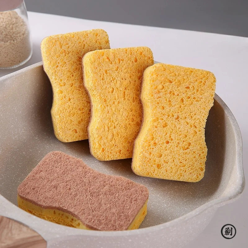4Pcs Natural Wood Pulp & Sisal Sponge – High-Foam Absorbent Kitchen Scrubber, Oil-Resistant Scouring Pad