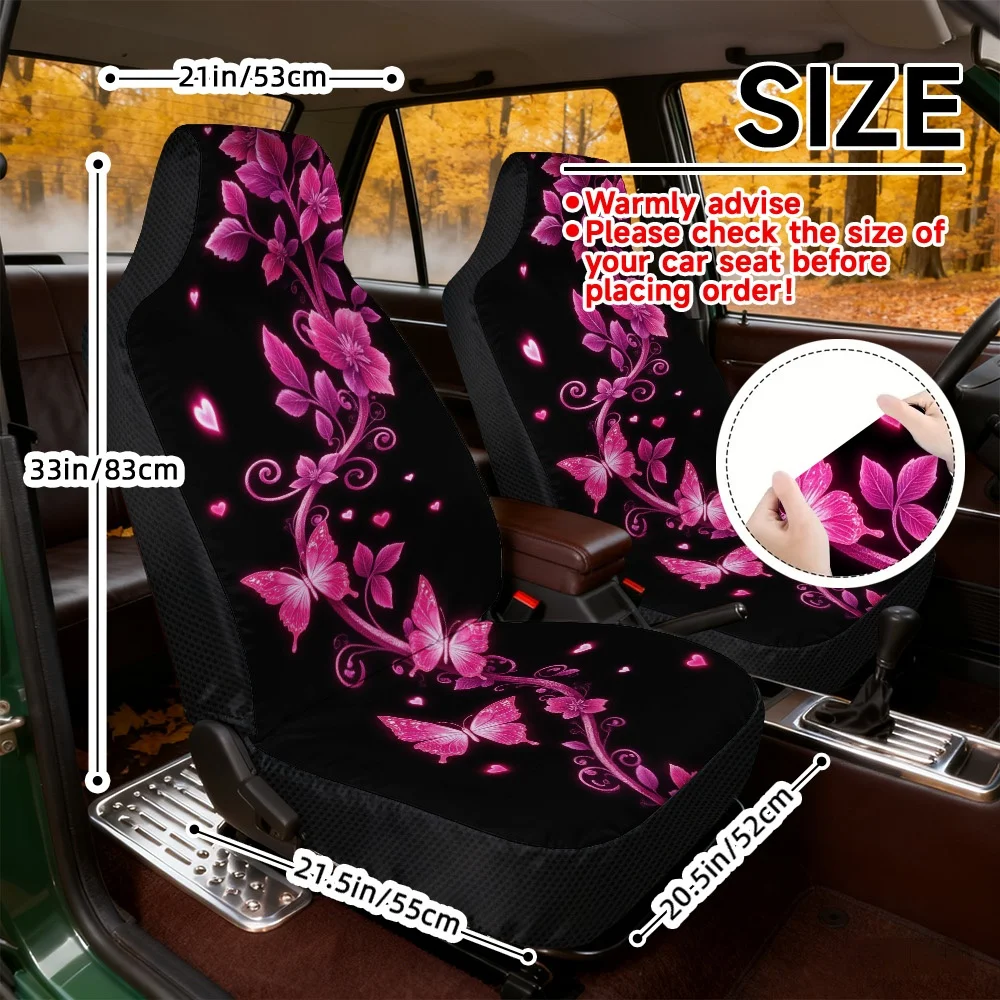 Set Of 2 Front Seat Covers For Featuring A Design Of Hearts And Butterflies, Perfect For Valentine'S Day. They Are Easy To Insta