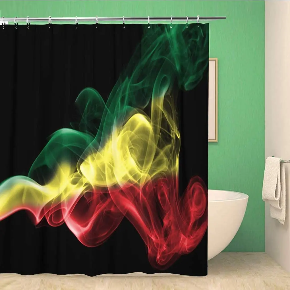 Bathroom Shower Curtain Rasta Ethiopia Smoke Abstract Burn Polyester Fabric 60x72 Inches Waterproof Bath Curtain Set with Hooks