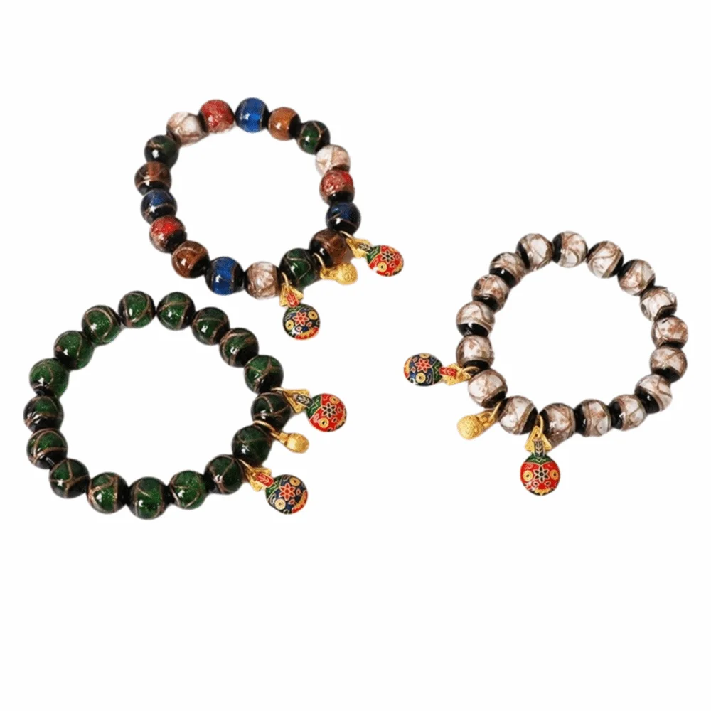 Glass Material Incense Gray Bracelet Family of Three Ethnic Style Yonghe Palace Bracelet Colorful Design Multi-Treasure Bracelet