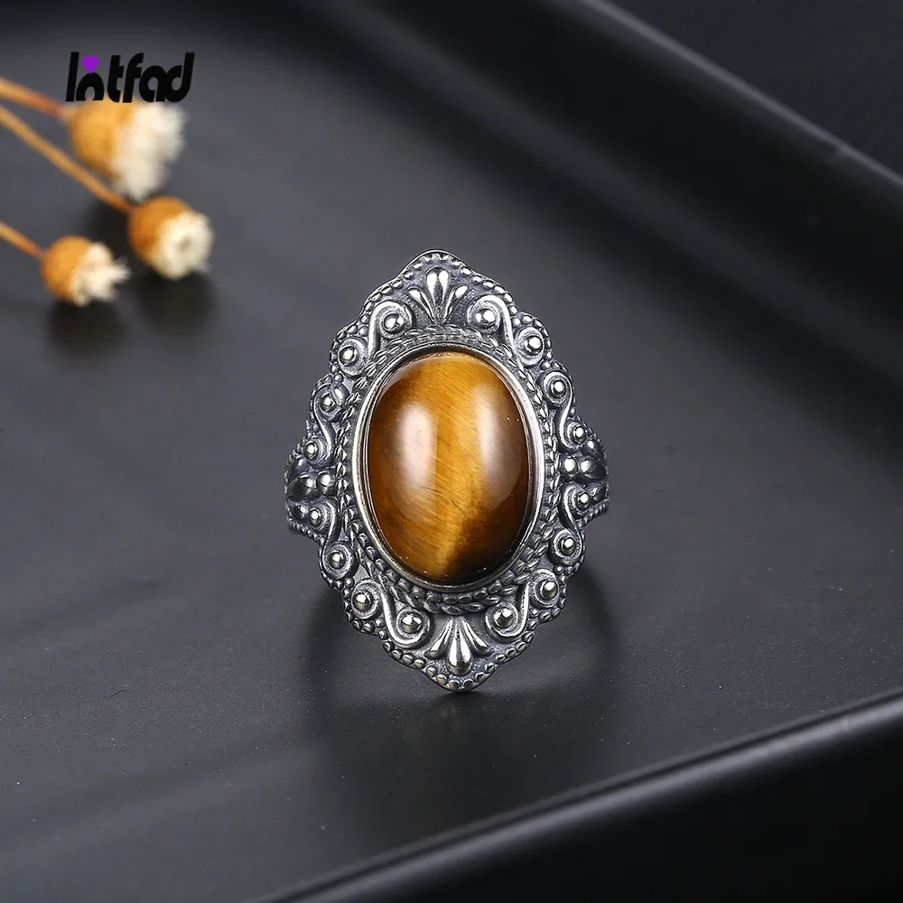 Natural Tiger Eye Rings S925 Silver Jewelry Ring for Women Gifts Vintage Fine Wedding Party Ring Wholesale
