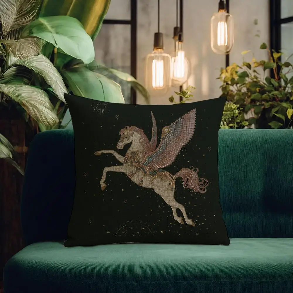 Pattern Medieval Unicorn Cushion Cover Natural Linen Pillowcase Set Cushion Cover for Sofa Bedroom Chair