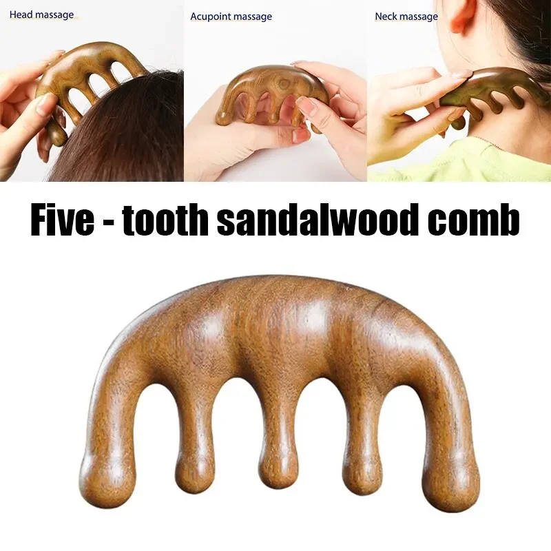 Meridian หวีนวดห้าฟัน Handleless จีนฝังเข็มหัวหวีการไหลเวียนโลหิตไม้จันทน์หนังศีรษะ Meridian หวี