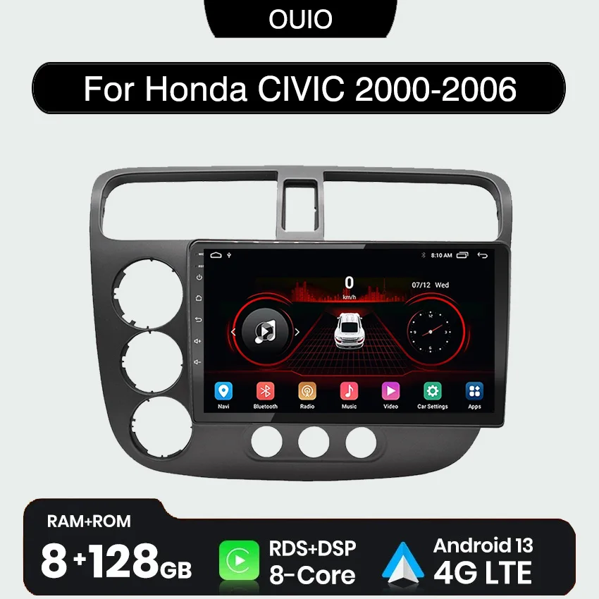 

2DIN Android13 radio For Honda CIVIC 2000 2001 2002 2003 2004 2005 2006 Car stereo Multimedia Player Carplay Auto GPS Navigation