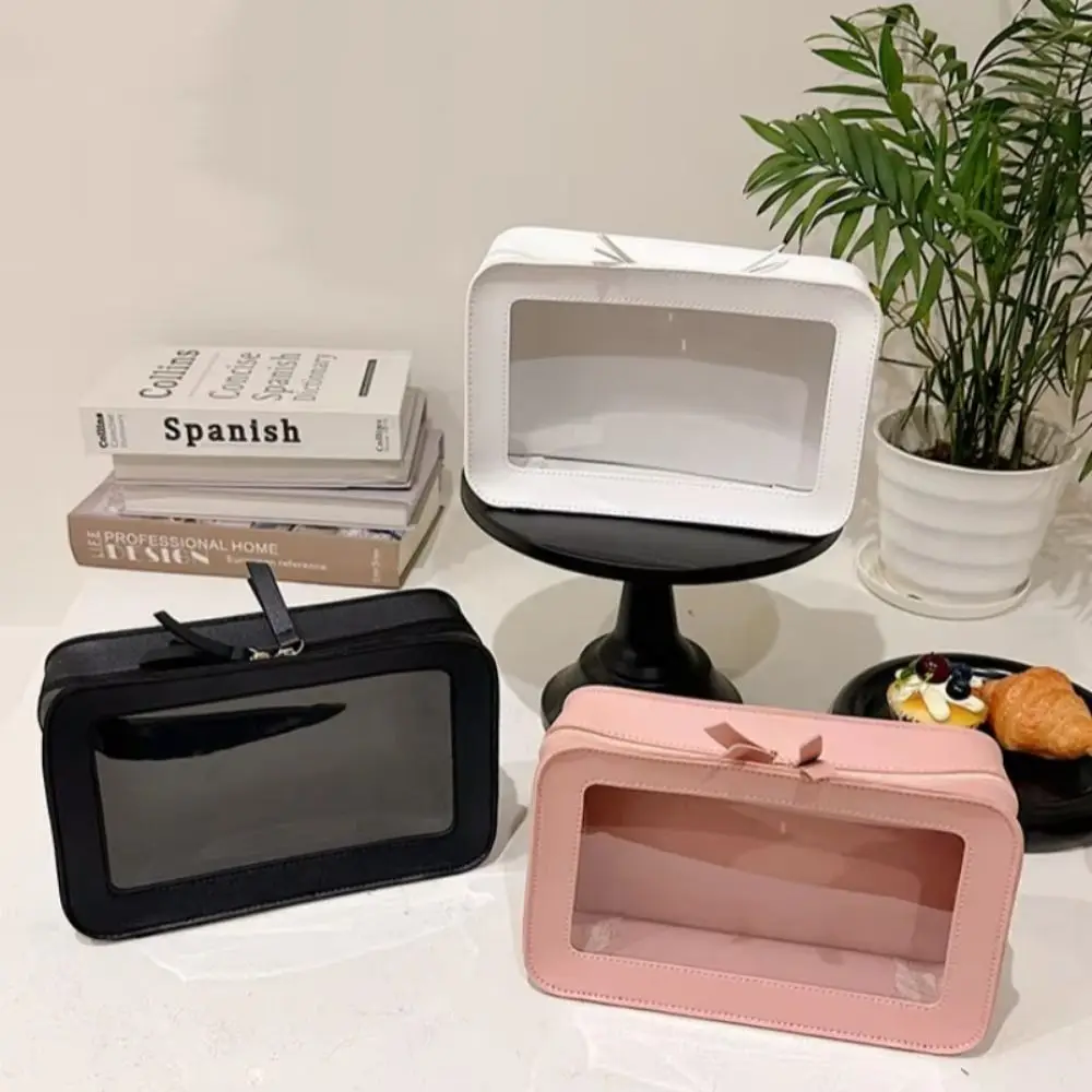 

Large Capacity Travel Cosmetic Bag Transparent Window Dual Zipper Closure Women Wash Pack Waterproof Easy Carry-On