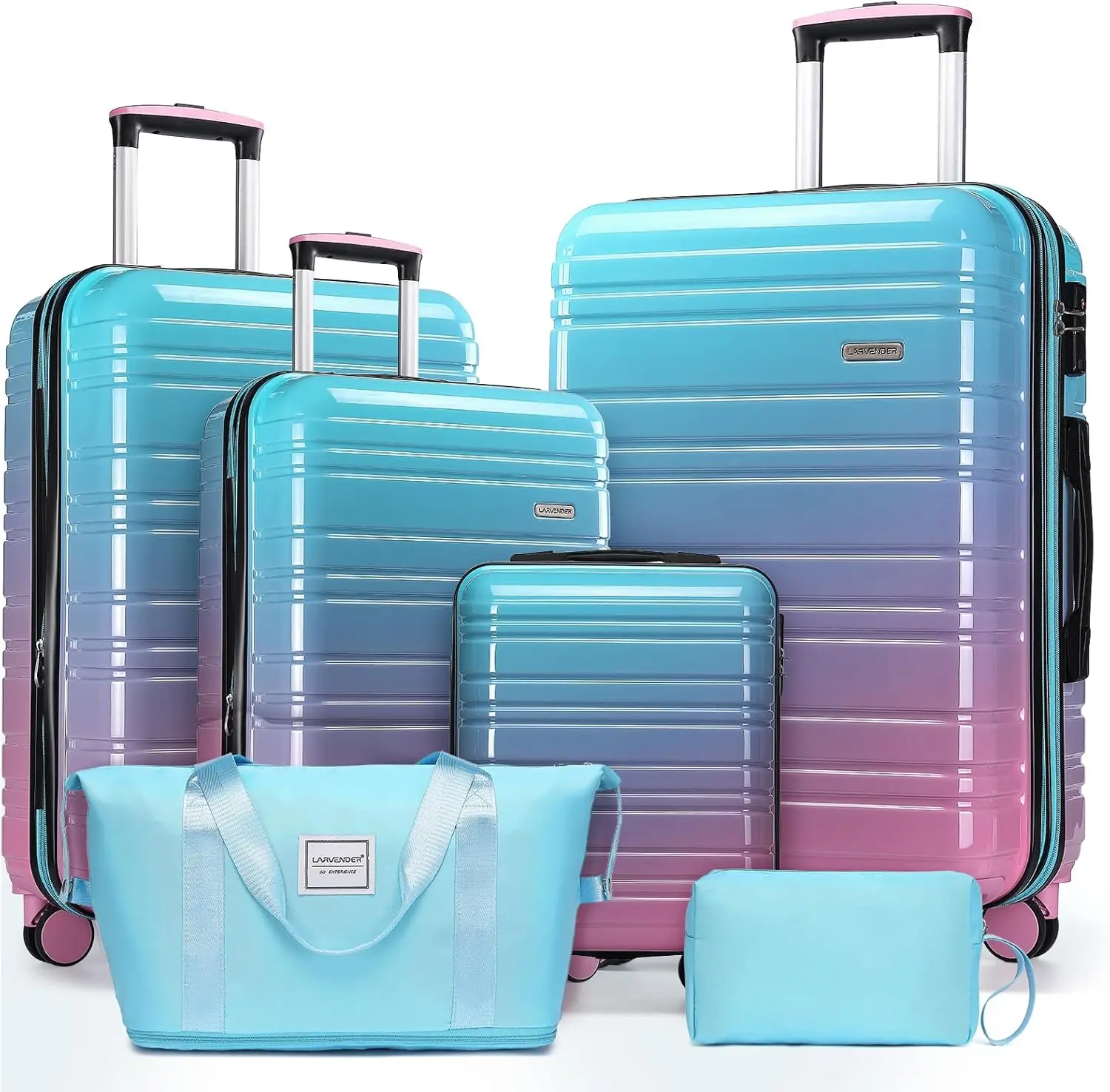 Luggage Sets 6 Piece, Expandable Pc+Abs Hardside Multicolor Suitcase Sets With Tsa Lock Double Spinner Wheels, Cotton Candy