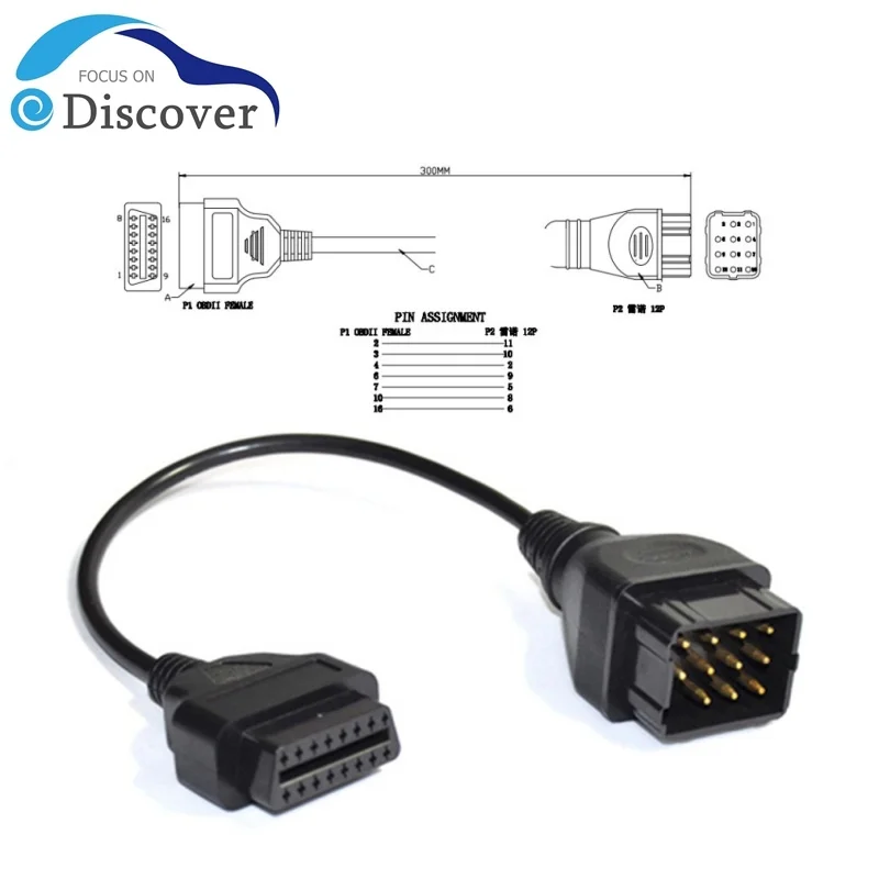 NEW High quality For Renault 12 Pin OBDII OBD 2 Connector Adapter Diagnostic Extension Cable For Renault 12Pin to OBD2 16 Pin
