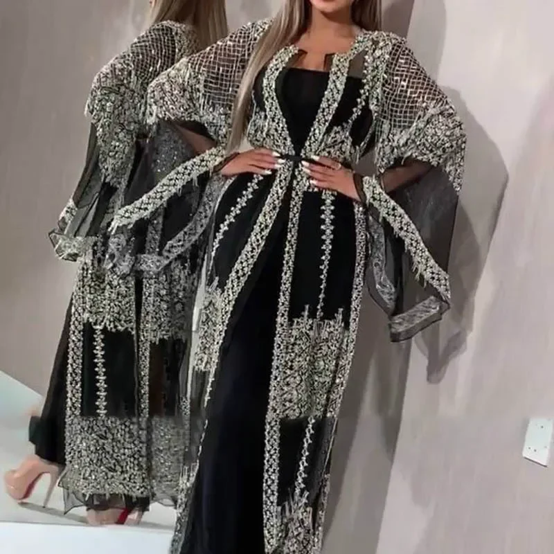 Femme 아프리카 럭셔리 기모노 Kaftan 가운 드레스, 아바야 Caftan Marocain 두바이 이슬람 Hijab 이슬람 카타르 오만 터키 의류 2 Pices