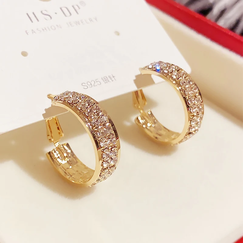 New Classic Copper Alloy Zirconium Drill Metal Hoop Earrings For Woman Fashion Korean Jewelry Temperament Girl\'s Wear earrings