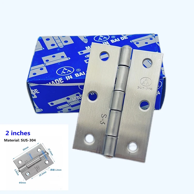 2PCS 304 Stainless Steel AAA Hinge Gift Box Bag 2 Inch 50*37.5*1.2mm Small Hinge Cabinet Door Hinge Small Hinge