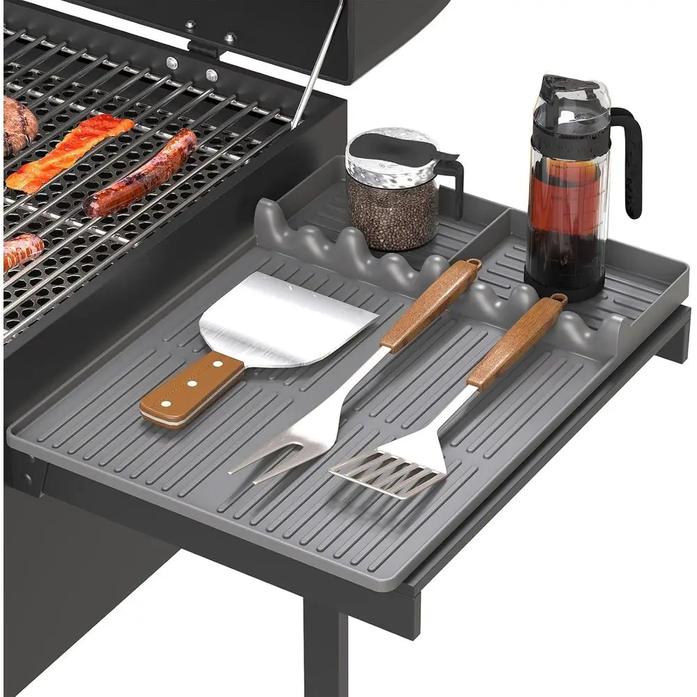 

Silicone Grill Mat with Drip Tray, Side Shelf Mat for Outdoor Cooking, Grey