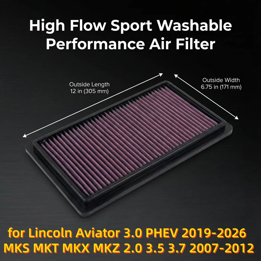 

Спортивный моющийся воздушный фильтр с высокой пропускной способностью для Lincoln Aviator 3.0 PHEV 2019-2026, MKS, MKT, MKX, MKZ 2.0, 3.5, 3.7 2007-2012, 33-2395