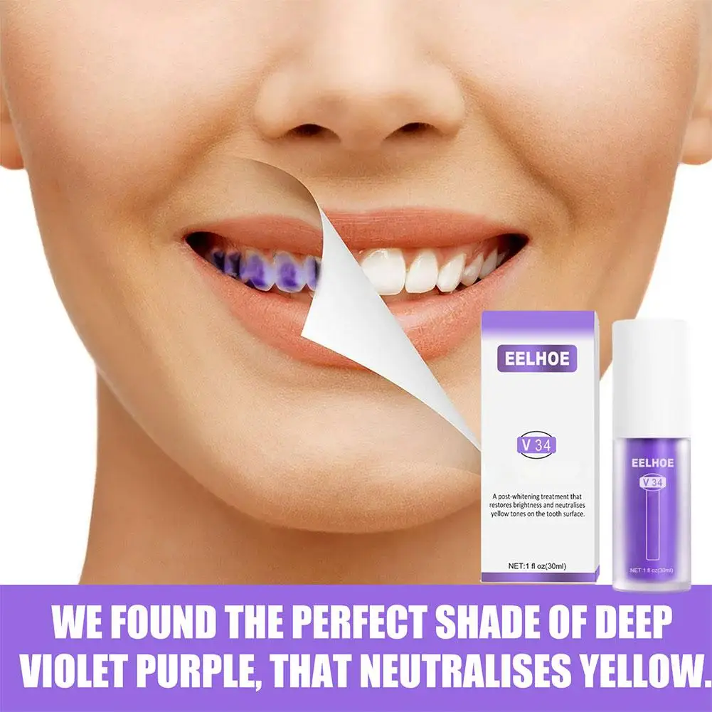 EELHOE V34 Toothpaste Repair Teeth Whitening Cleansing Stains Oral Cleaning Purple Orange Colour Corrector Toothpaste 2024 New