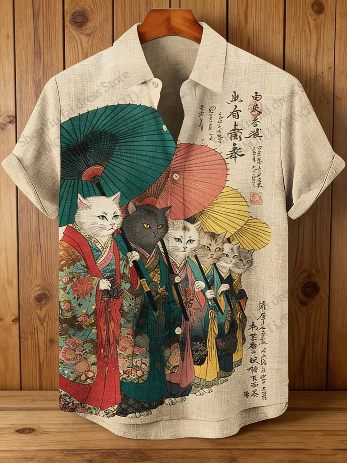 New Funny Japanese Samurai Crab Cat 3d Print Hawaiian Shirt Men Women Fashion Short Sleeve Single-breasted Shirt Manga blouse